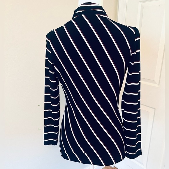NWT - WHITE HOUSE BLACK MARKET Long Sleeve Striped Stretch Blouse - Size XS - Picture 4 of 9